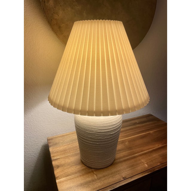 Mid 20th Century Postmodern Pleated Textured Cream Linen Lamp Shades - a Pair For Sale - Image 12 of 12