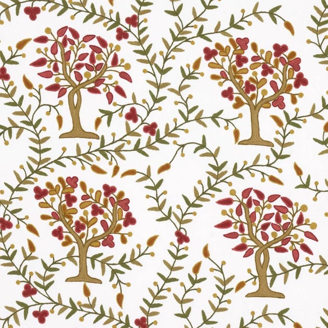 Sample - Schumacher Highgrove Tree Crewel Fabric in Mulberry For Sale