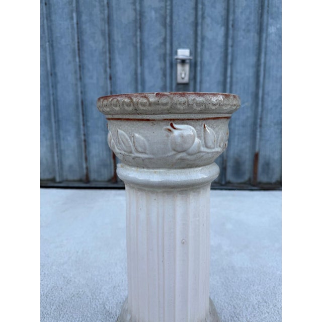 Vintage Ceramic Flower Column with Leaf and Flower Relief, 1960s For Sale - Image 9 of 13