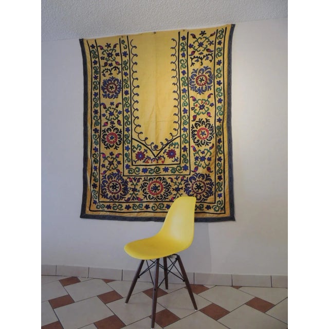 1950s Vintage Yellow and Green Embroidery Large Suzani Panel For Sale - Image 5 of 10