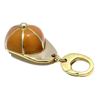 Gucci 18k Yellow Gold Enamel Hat Pendant For Sale