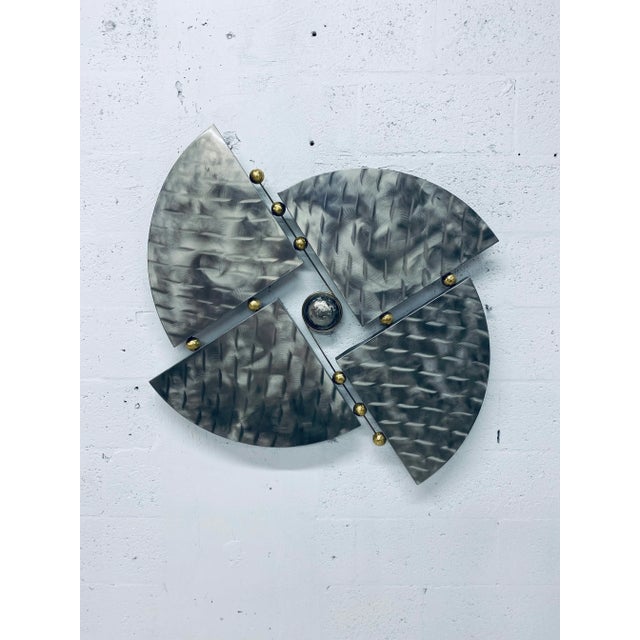 Mid90s Contemporary Steel and Brass Wall Sculpture For Sale - Image 11 of 12