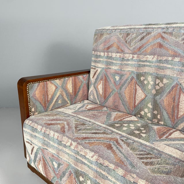 Art Deco Italian Sofa in Fabric with Geometric Pattern and Wood, 1930s For Sale - Image 6 of 16