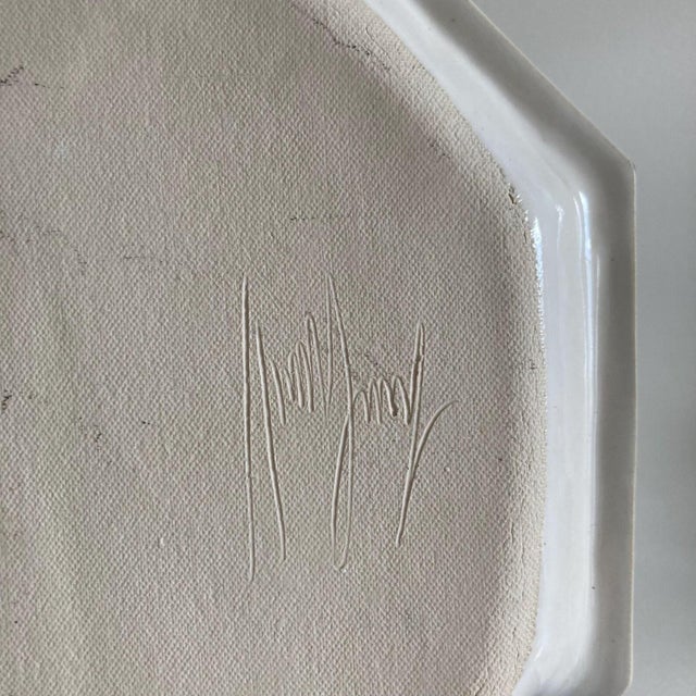 Ceramic Artist Made Studio Pottery Octagonal Platter - Hand Painted Heron Marsh Scene - Artist Signed For Sale - Image 7 of 10