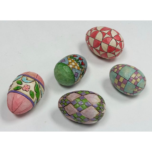 Wood Vintage Painted Jim Shore Wood Eggs, Set of 5 For Sale - Image 7 of 7