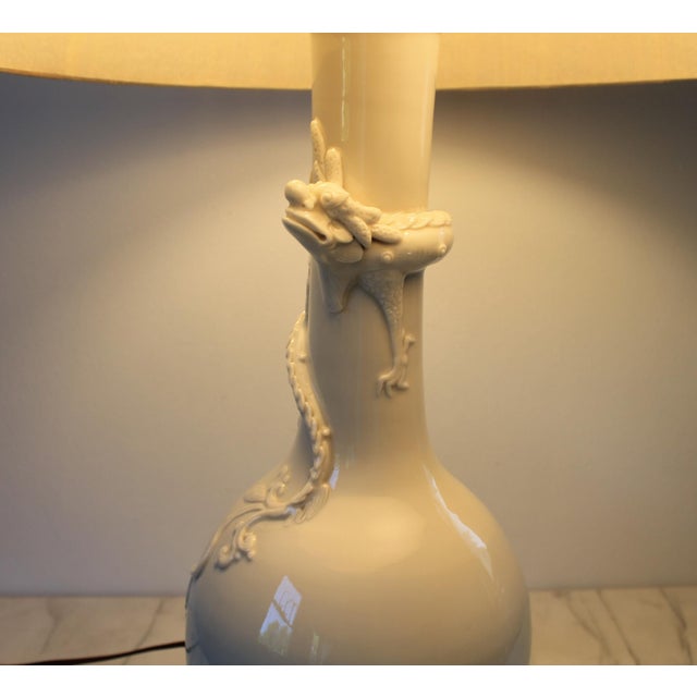Blanc De Chine White Porcelain Table Lamp With Dragon Motif For Sale - Image 9 of 13