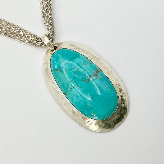 Metal 1980s Vintage Southwestern Americana Peyote Bird Turquoise & 4-Strand Sterling Pendant Necklace - 22” For Sale - Image 7 of 14