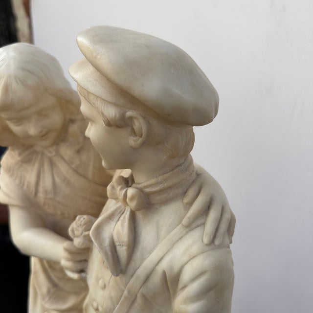 Eugenio Battiglia, Sculpture Childrens Couple, 1890s, Alabaster For Sale - Image 9 of 18