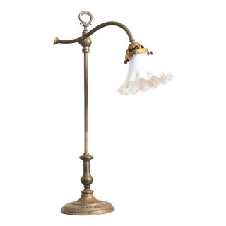 Antique French Brass Rise and Fall Pump Desk Lamp, 1890s For Sale