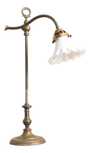 Antique French Brass Rise and Fall Pump Desk Lamp, 1890s