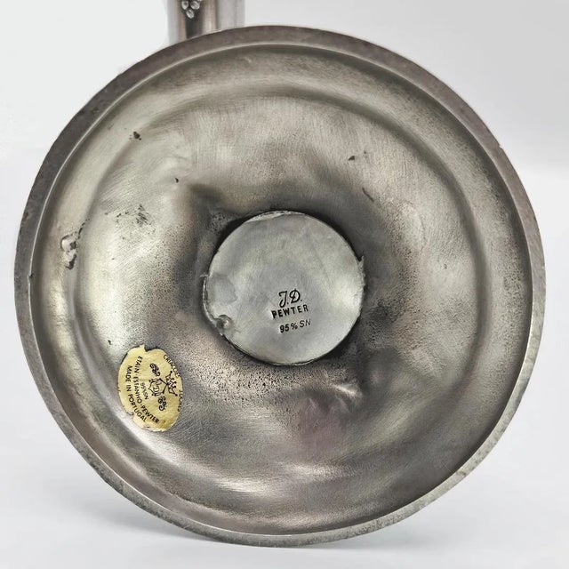 Vintage Portuguese Pewter Candlestick Holders by J. Dores – Raised Grape & Leaf Relief, a Pair For Sale - Image 10 of 10