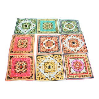 1970s Vintage Batik Fabric Hand Sewn Napkins - Set of 9 For Sale