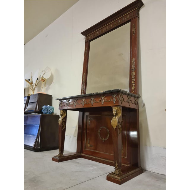 Traditional Empire Console Table with Retour Degypte Style Mirror For Sale - Image 3 of 18
