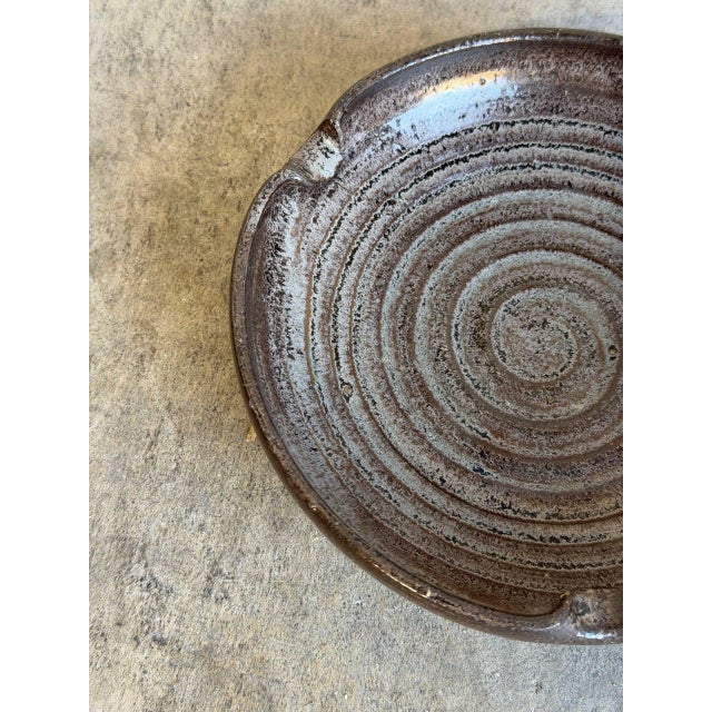 Ceramic Studio Pottery Ashtray Plate Brown Glaze Mid-Century Modern 1970s For Sale - Image 9 of 11