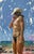 Bolonia IV by Conrado López | Acrylic, Gold Leaf, and Oil on Canvas Woman in a bikini by the beach For Sale