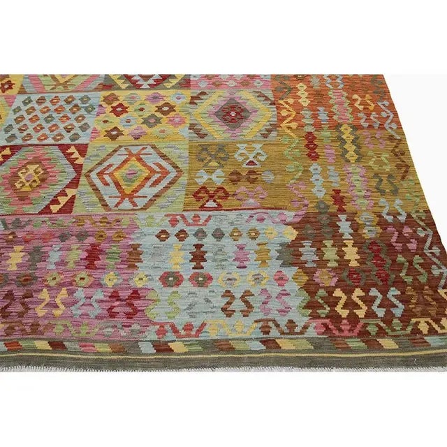 Rustic Traditional Handwoven Turkish Kilim Area Rug 8'4" X 9'9" For Sale - Image 3 of 8