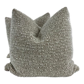 Woven Boucle in Tan/Off White 22" Pillows-A Pair For Sale