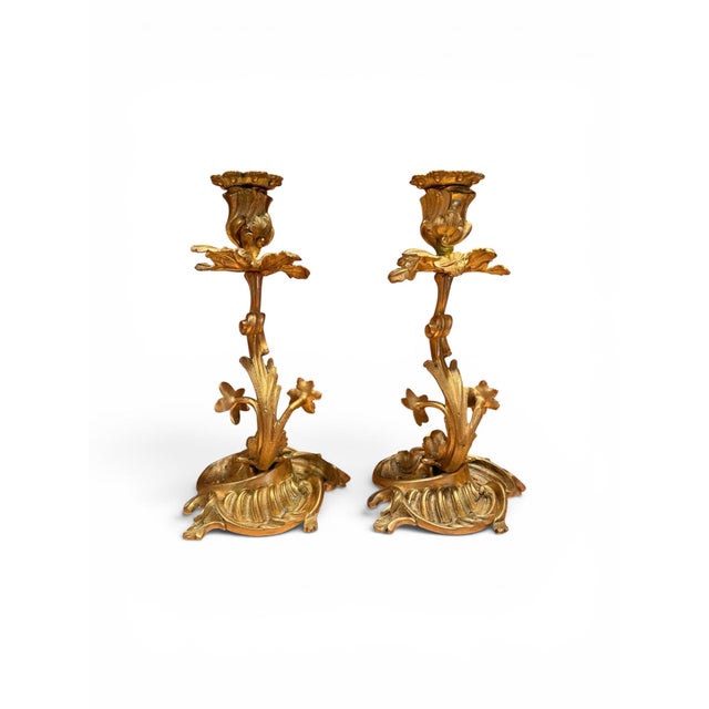 Pair of 19th Century French Gilt Bronze Dolphin Candlesticks, Finely Chased For Sale - Image 4 of 5
