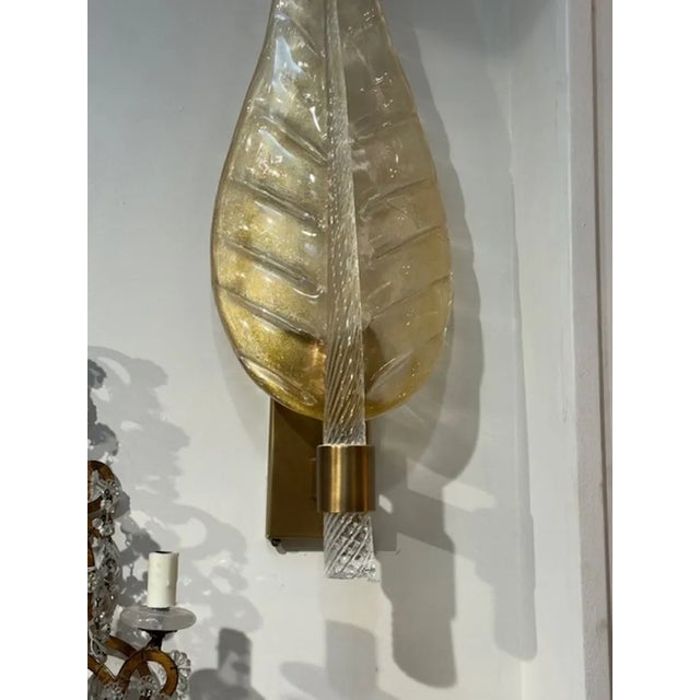 Gold Murano Glass Leaf Sconce For Sale - Image 4 of 4