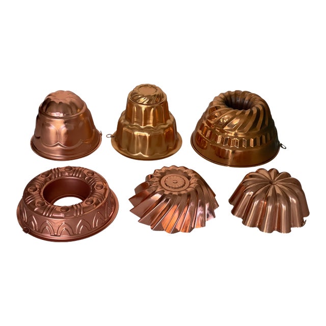 1950s 7 S Copper Molds Baking Jelly Collection With Cookie Cutters For Sale