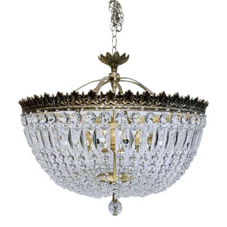 Vintage 1950s Italian Brass Basket Chandelier For Sale