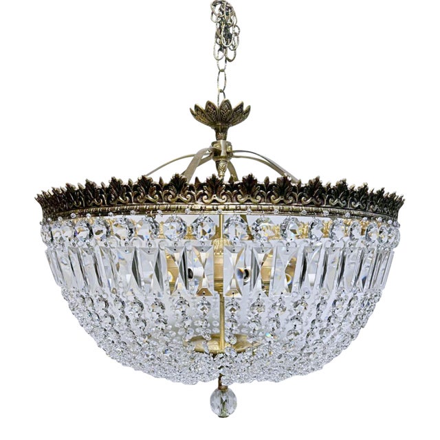Vintage 1950s Italian Brass Basket Chandelier For Sale