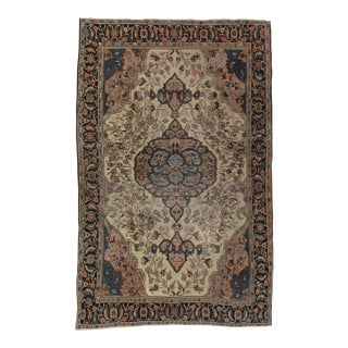Antique Farahan Sarouk Rug, Handmade Oriental Rug, Ivory, Lt Blue Navy Very Fine For Sale
