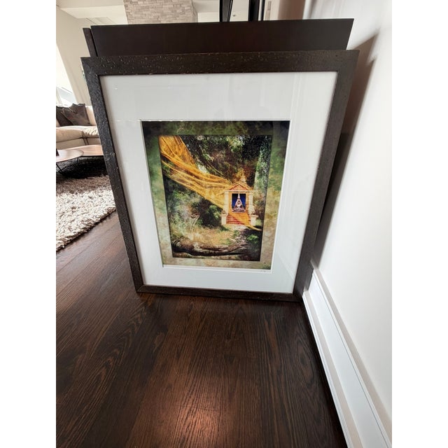 2000 - 2009 Ethereal Temple Scene, Lush Greenery, Golden Drapery, Fine Art Photography Framed For Sale - Image 5 of 11