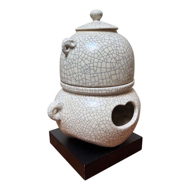 A Vintage Chinese Crackled Glazed Censer Converted in Table Lamp For Sale