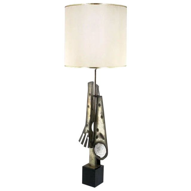 Substantial Tall Brutalist Metal Sculpture Lamp by Laurel For Sale
