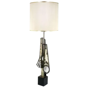 Substantial Tall Brutalist Metal Sculpture Lamp by Laurel