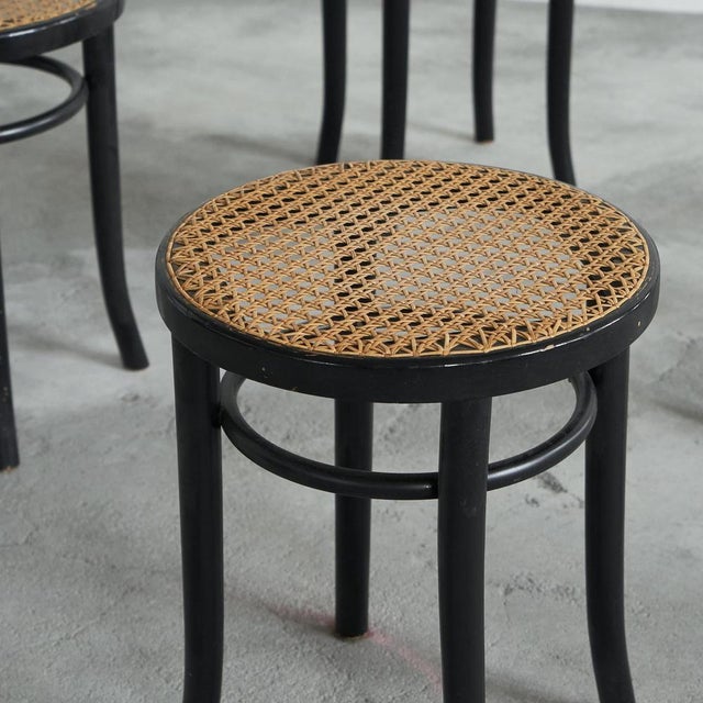 Vintage Stools in Lacquered Wood and Webbing, 1970s, Set of 4 For Sale - Image 4 of 11
