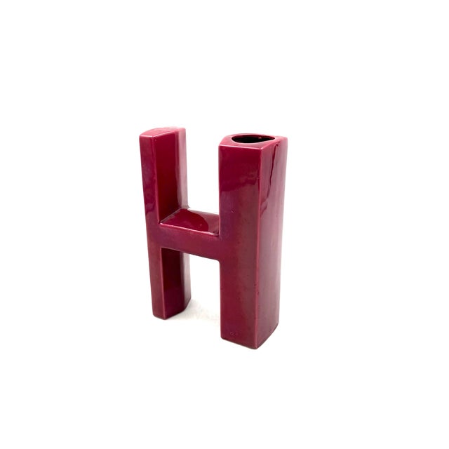 Space Age Red H Letter Shaped Ceramic Solifleur Vase, Marcel Radureau Ca. 1970 For Sale - Image 10 of 13