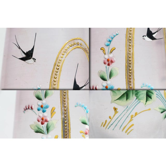 1920s Art Deco German Bavaria Hand Painted Glass Vase Depicting Swallows Birds and Flowers For Sale - Image 6 of 13