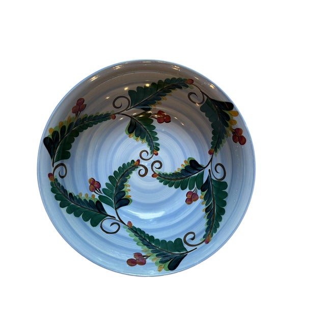 Gail Pittman Signed Blue Garden Extra-Large Serving Bowl Hand Painted 2004 For Sale - Image 4 of 9