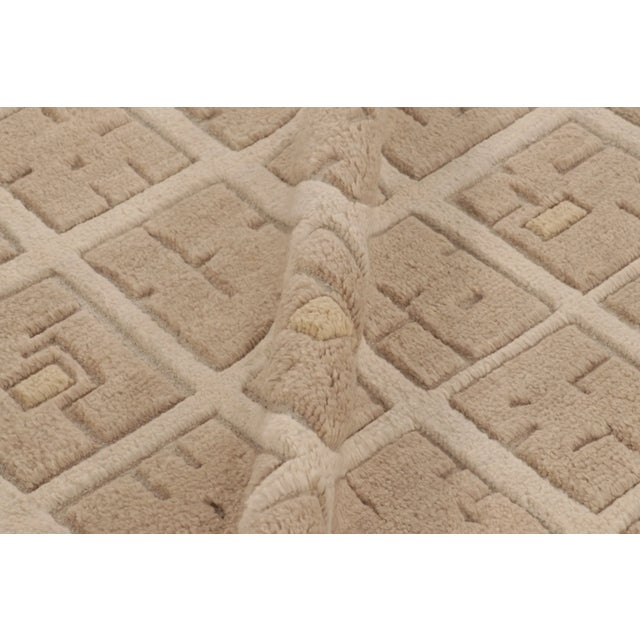 Textile Contemporary Art Deco Wool Rug in Beige Hues by Rug & Kilim, India For Sale - Image 7 of 10
