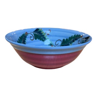 Gail Pittman Signed Blue Garden Extra-Large Serving Bowl Hand Painted 2004 For Sale
