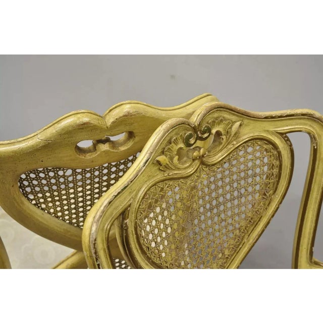 Wood Mid 20th Century Vintage Italian Provincial French Louis XV Yellow Cane Dining Arm Chairs - Pair For Sale - Image 7 of 12