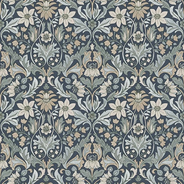 Mid-Century Modern Sample - Boråstapeter Blomsterfröjd Wallpaper in Indigo For Sale - Image 3 of 3