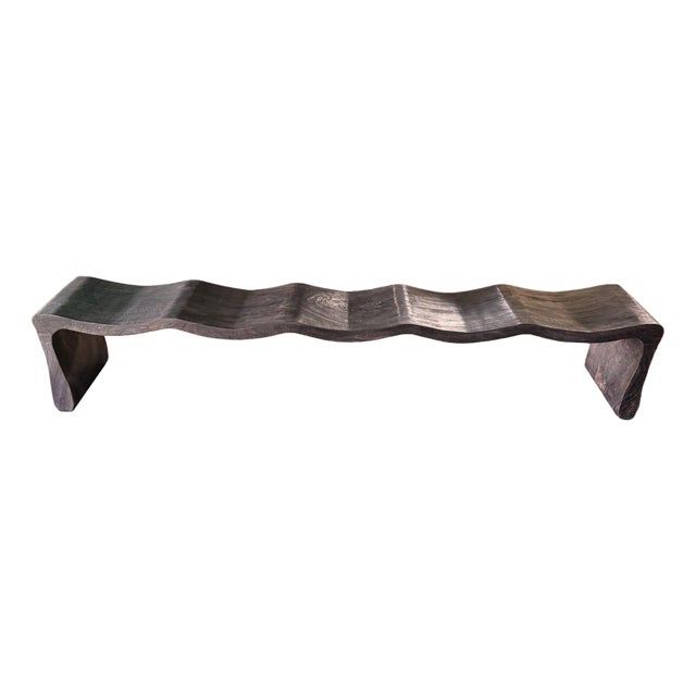 Monumental Sculptural Mango Wood Bench With Burnt Espresso Finish For Sale