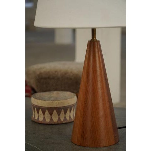Gold Danish Modern Cone Shaped Table Lamp in Teak, 1980s For Sale - Image 8 of 13
