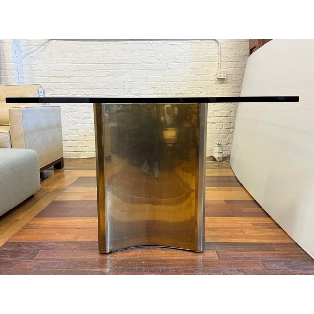 Metal Attributed Mastercraft Trilobi Brass Double Pedestal Glass Dining Table, 1970s For Sale - Image 7 of 12