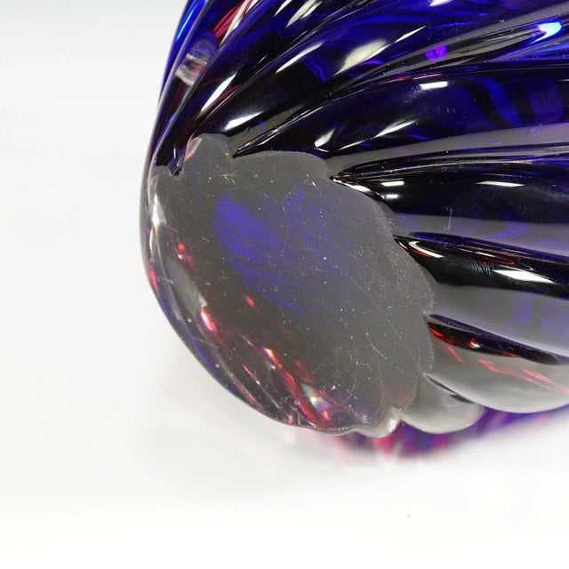 Blue Murano Ribbed Submerged Vase by Archimede Seguso, 1950s For Sale - Image 8 of 9