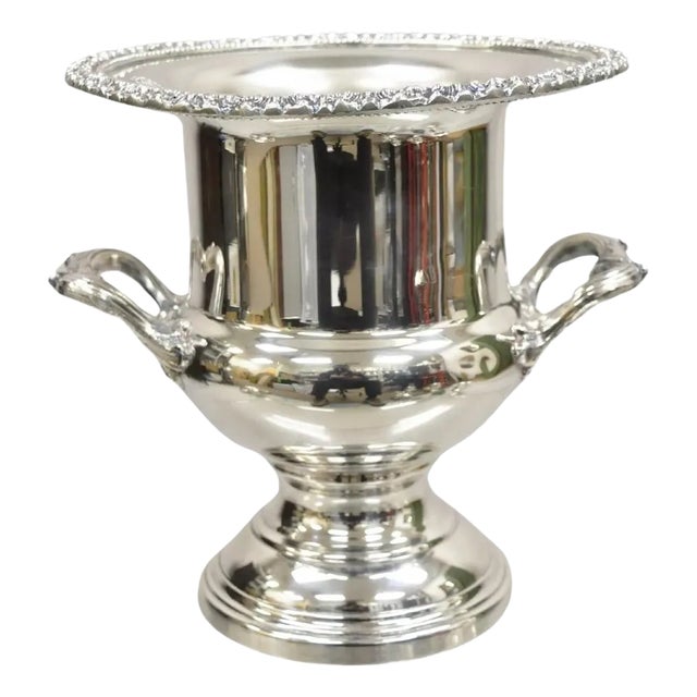 Mid 20th Century Victorian Silver Plated Twin Branch Handle Trophy Cup Champagne Ice Bucket For Sale