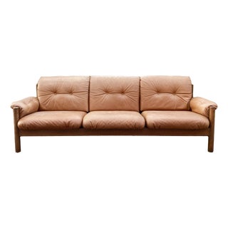 Vintage Cognac Caramel Aniline Leather Sofa, 1970s For Sale