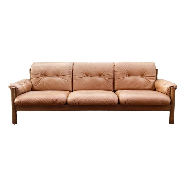 Vintage Cognac Caramel Aniline Leather Sofa, 1970s For Sale