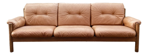 Vintage Cognac Caramel Aniline Leather Sofa, 1970s