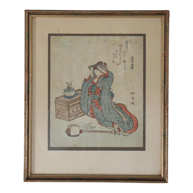 Antique Japanese Hokusai's Wood Block Print “Woman Doing Her Hair” For Sale