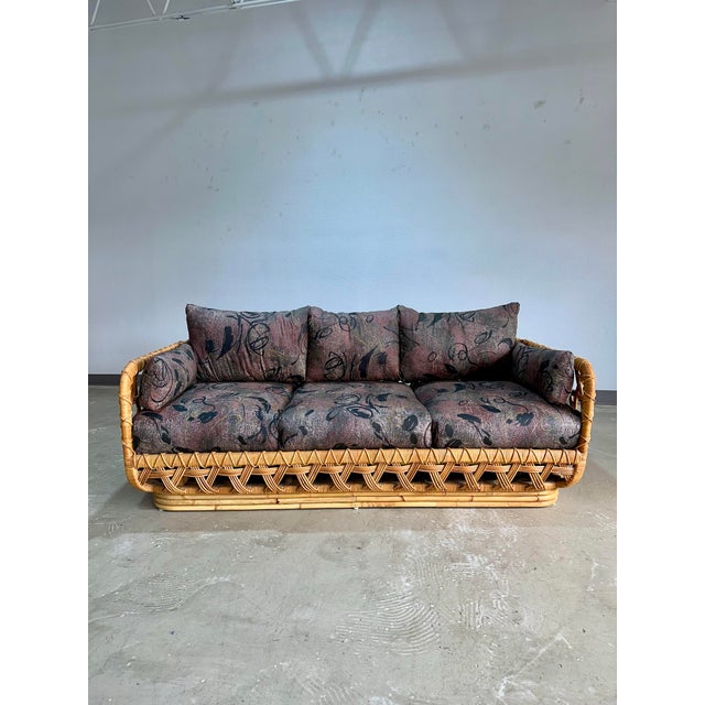1970s 1970s Danny Ho Fong for Tropi-Cal Basket Weave Rattan Sofa For Sale - Image 5 of 12