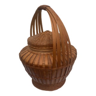 Mid-20th Century Chinese Lidded Bamboo Wedding Basket For Sale